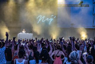 Foule les bras en l'air pour le concert de Nej